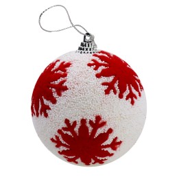 Bola con microesferas blancas y copo de nieve rojo ø 8 cm