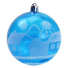 Bola turquesa con decoración blanca y purpurina ø 8 cm Navidad