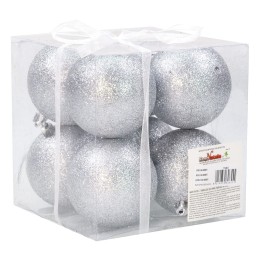 Set 8 palline argento brillantato ø 8 cm per albero di Natale