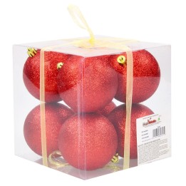Set 8 palline rosso brillantato ø 8 cm per albero di Natale