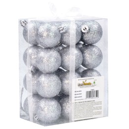 Juego de 24 bolas de plata brillante ø 4 cm para árbol de