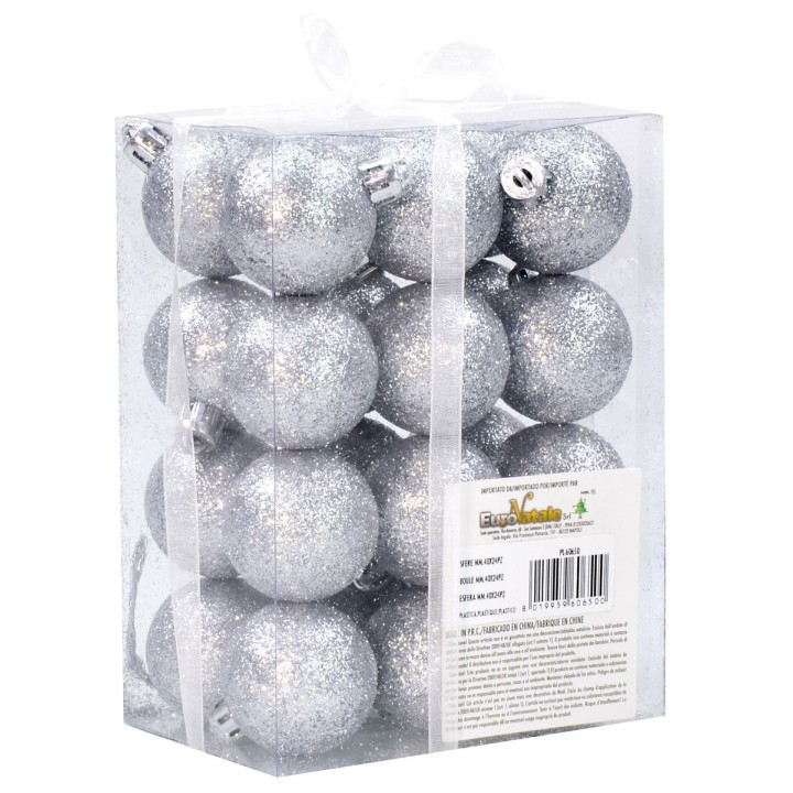 Juego de 24 bolas de plata brillante ø 4 cm para árbol de