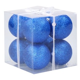 Set 8 palline blu brillantato ø 8 cm per albero di Natale