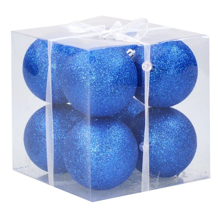 Set 8 palline blu brillantato ø 8 cm per albero di Natale