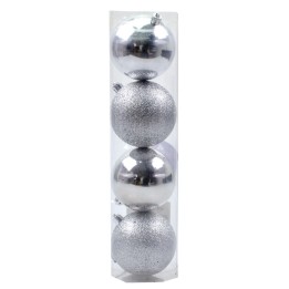 Juego de 4 bolas plateadas ø 8 cm para árbol de Navidad