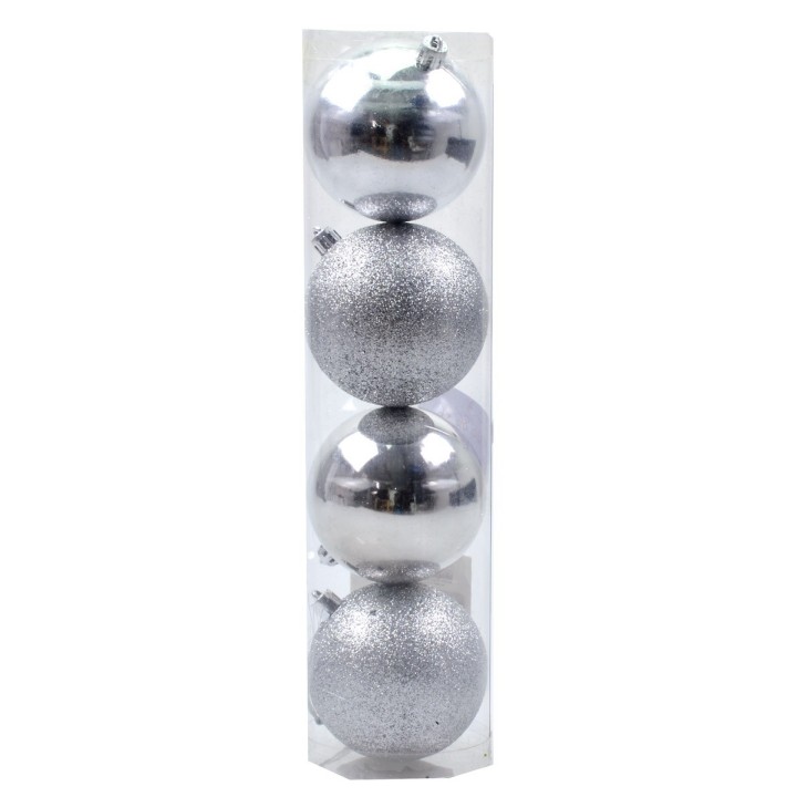 Juego de 4 bolas plateadas ø 8 cm para árbol de Navidad
