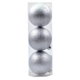 Juego de 3 bolas plateadas con brillantina ø 12 cm para árbol
