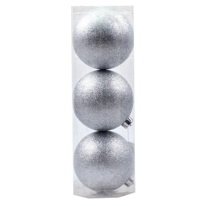 Juego de 3 bolas plateadas con brillantina ø 12 cm para árbol