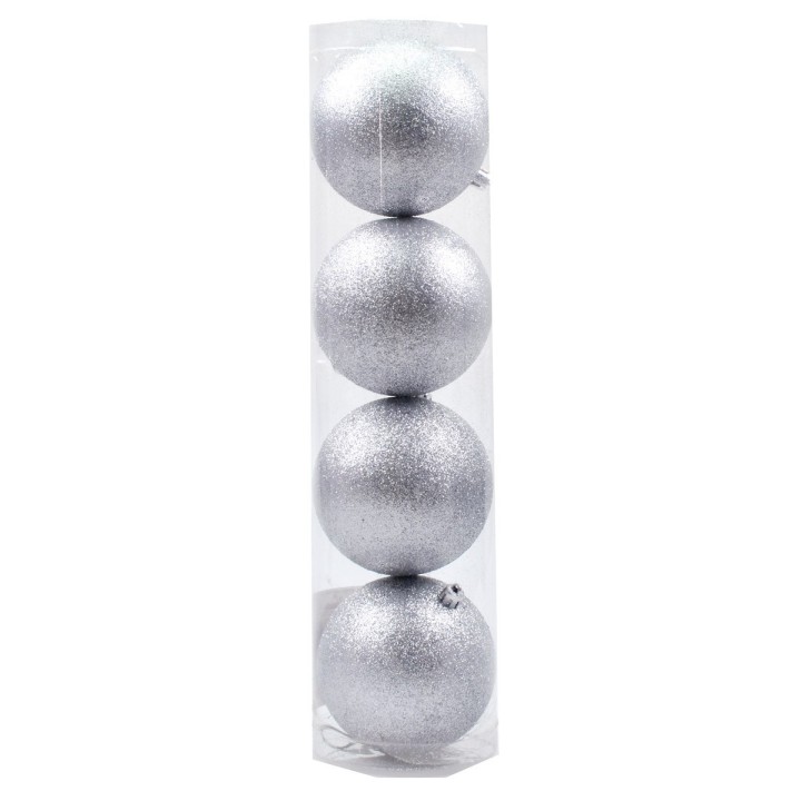 Set 4 palline argento ø 10 cm per albero di Natale