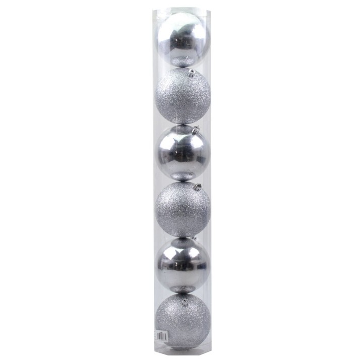 Juego de 6 bolas plateadas ø 10 cm para árbol de Navidad