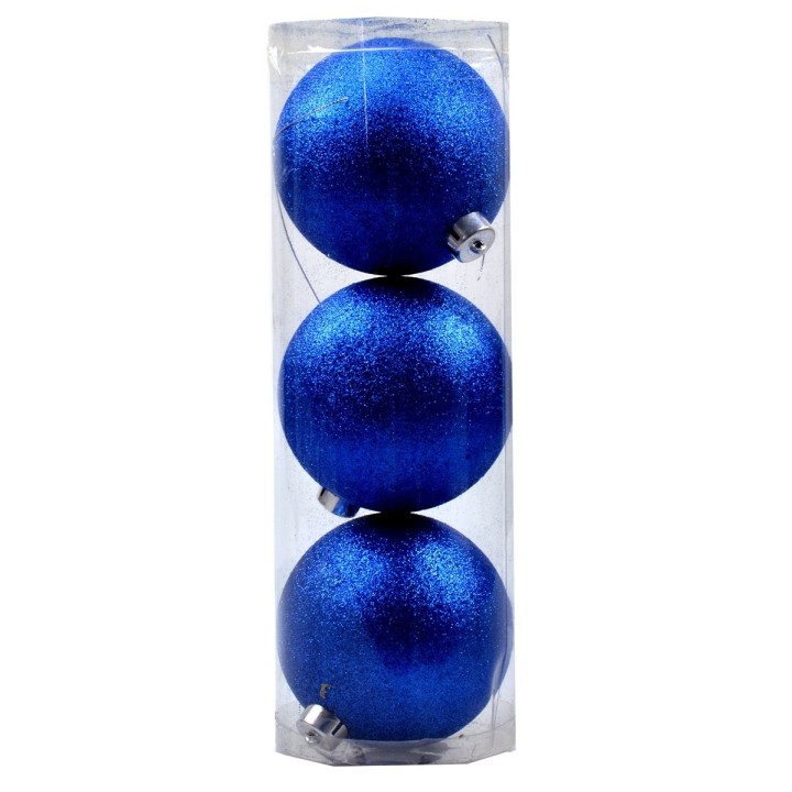 Set 3 palle blu brillantinate ø 12 cm per albero di Natale