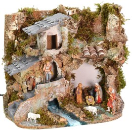 Nativity scene with Landi series statues 8 cm with working fire cm