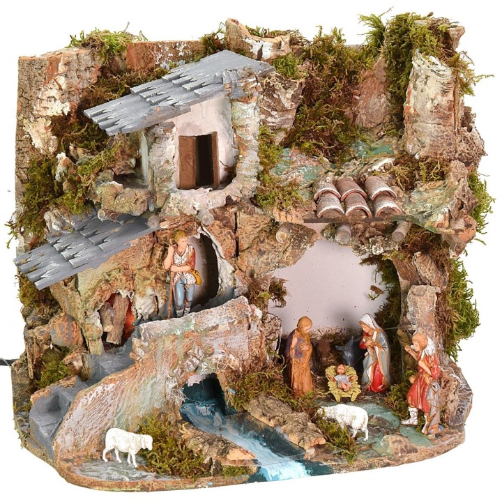 Belén con estatuas serie Landi 8 cm con fuego funcional cm