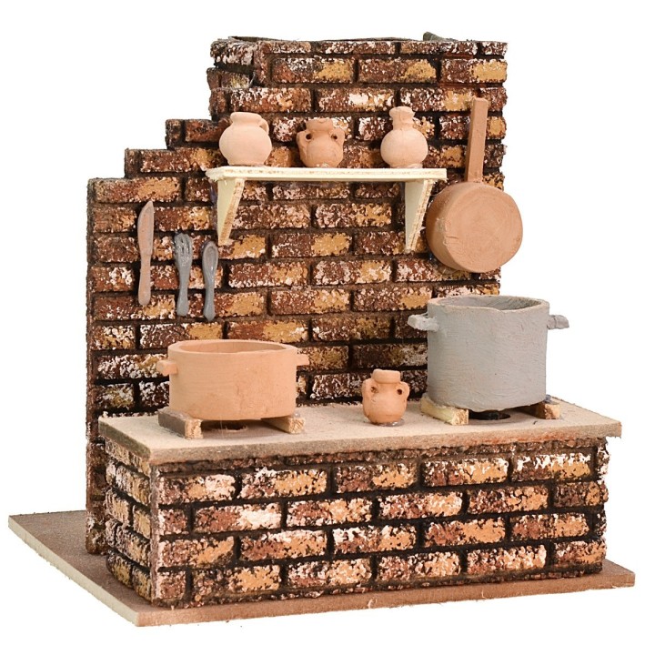 Cucina con pentola che bolle e fuoco cm 13,5x17x21 h.