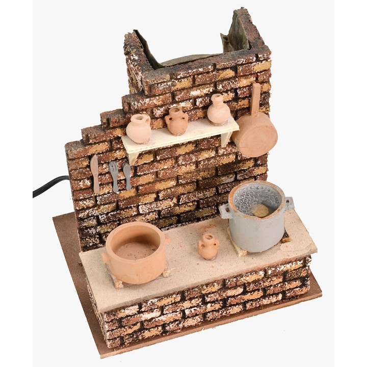 Cocina con olla que hierve y fuego cm 13,5x17x21 h.