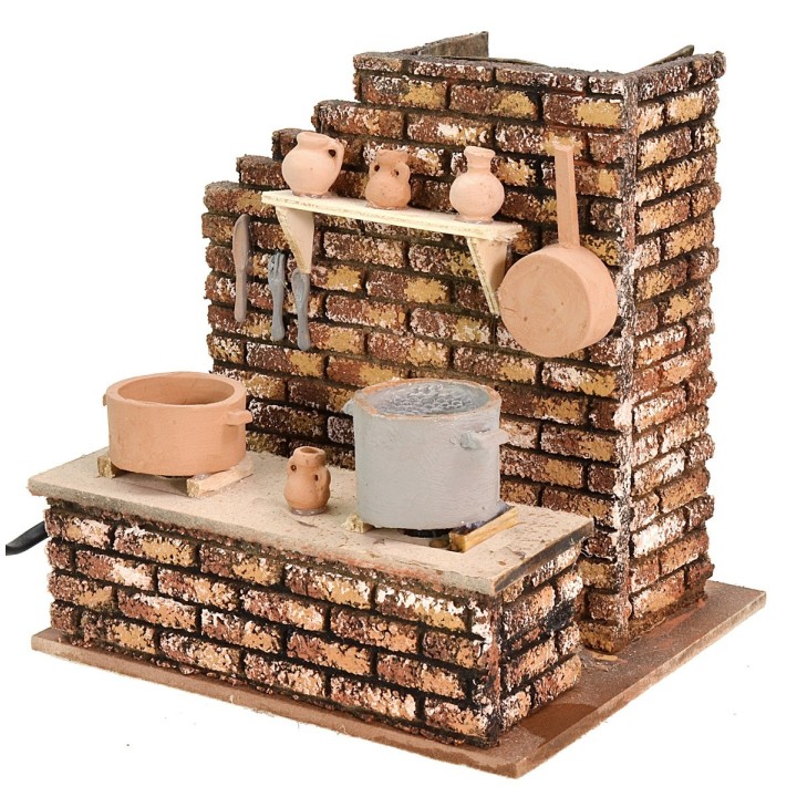 Kitchen with boiling pot and fire cm 13.5x17x21 h.