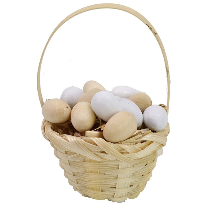 Cesta de mimbre con huevos surtidos ø 3,6x5,5 h cm