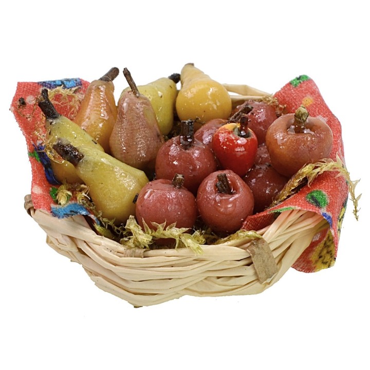 Cesta de mimbre con frutas surtidas en cera ø 5x3 h cm