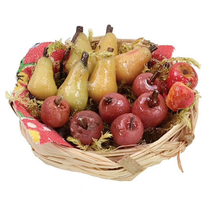 Wicker basket with assorted fruit in wax ø 5x3 h cm