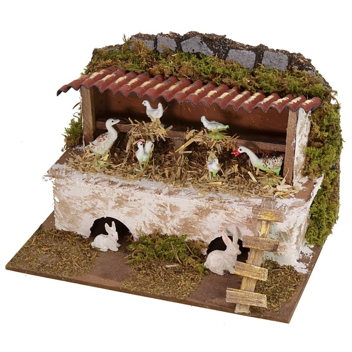 Pollaio con galline e conigli 20x14x13 h cm