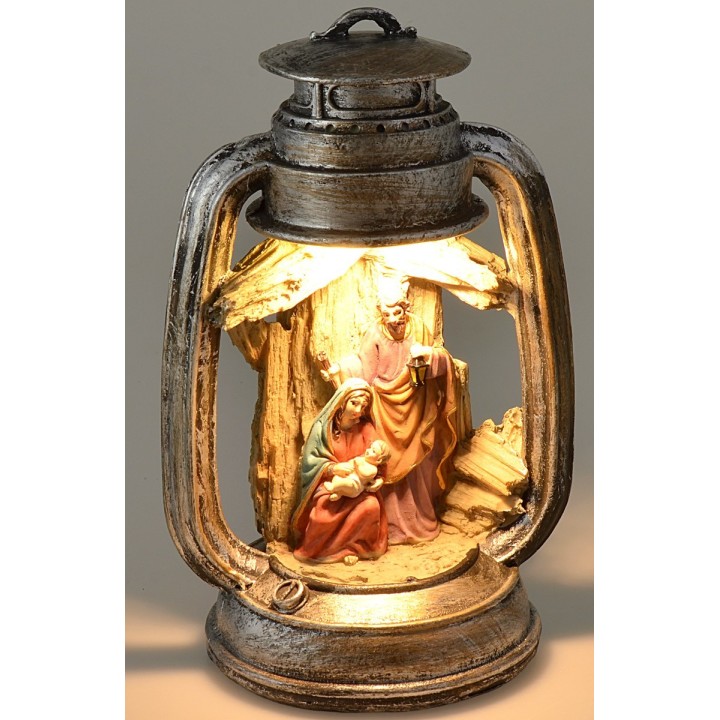 Lanterna illuminata con Natività in resina