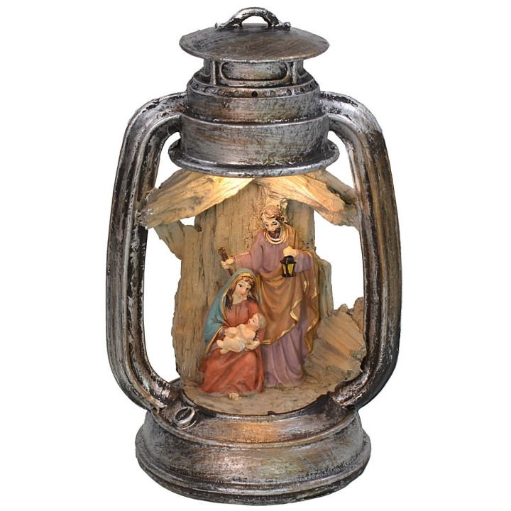 Lanterna illuminata con Natività in resina