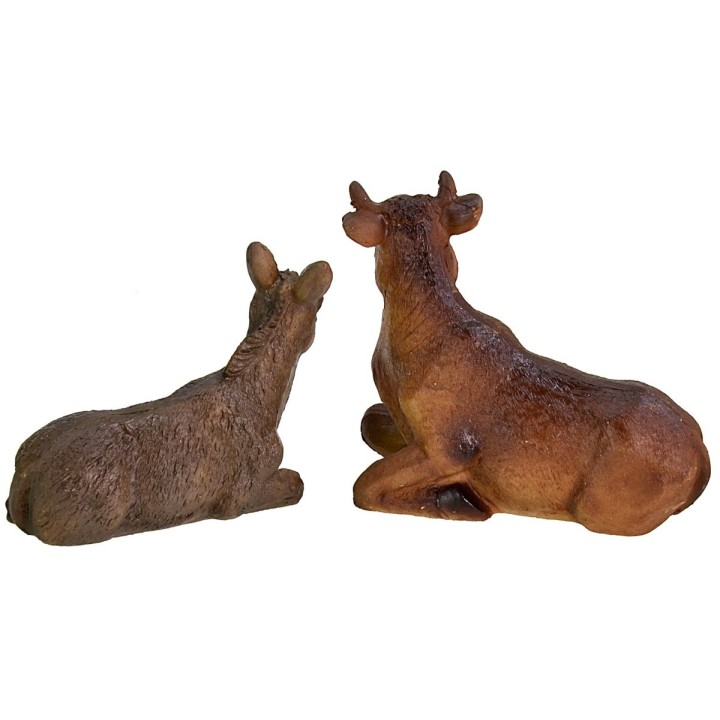 Set bue e asino in resina per statue 8 cm