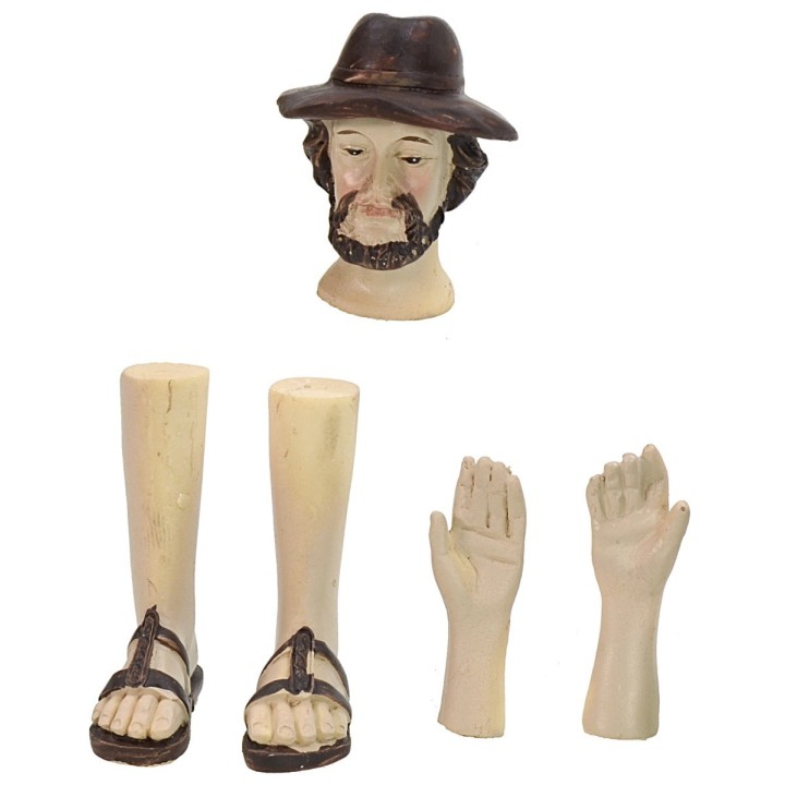 Cabeza, manos, pies hombre con sombrero para estatuas de 14-15