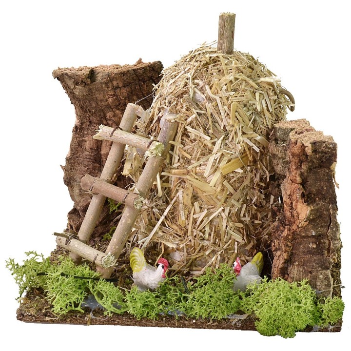 Pajar con gallinas para belén cm 16x14x15 h