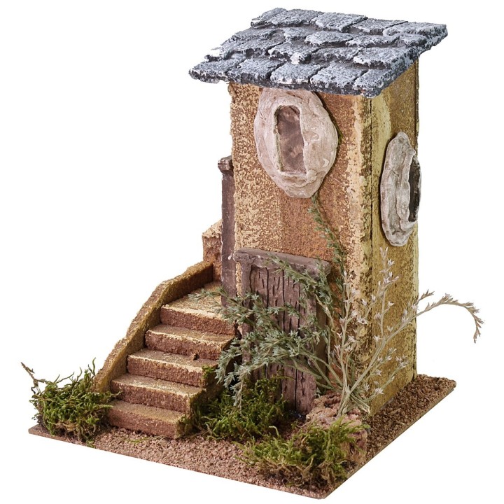 Casa per presepe con scala ed albero cm 18x17x21,5 h