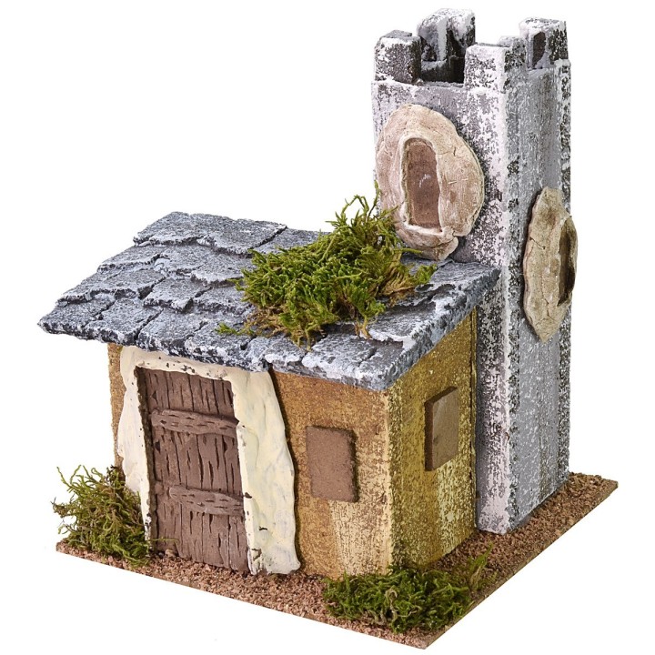 Casa para belén con torreta cm 18x17x21 h