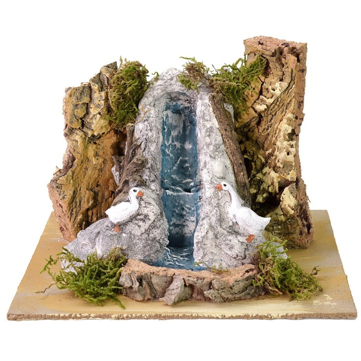 Cascata con oche per presepe cm 19x16x12,7 h
