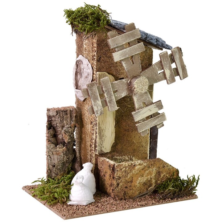 Mulino a vento per presepe funzionante cm 17x13x21 h