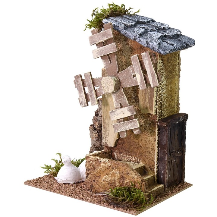 Mulino a vento per presepe funzionante cm 17x13x21 h