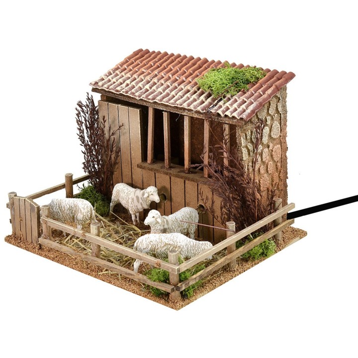Redil con ovejas en movimiento Landi Moranduzzo cm 23,5x20,5x17