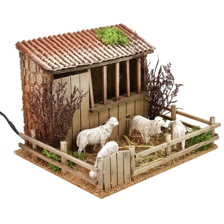 Ovile con pecore in movimento Landi Moranduzzo cm 23,5x20,5x17