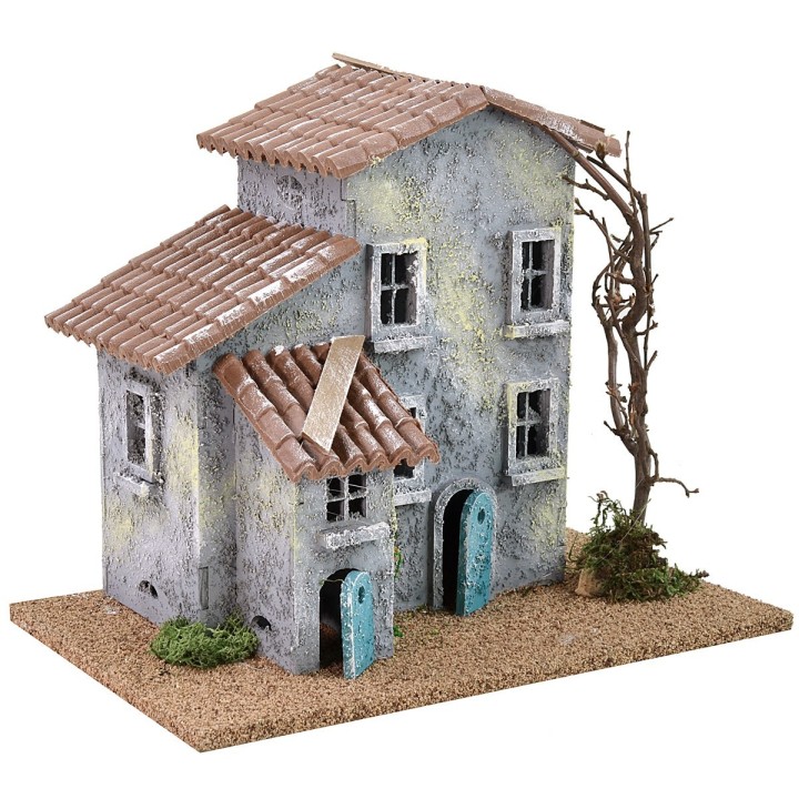 Casa para belén con árbol de 24,5x16x21 cm h