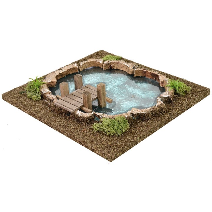 Lago con muelle efecto profundidad para belén de 25x23x5 cm h