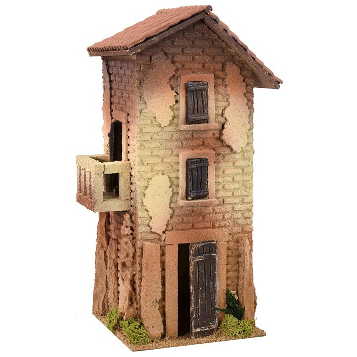 Casa de tres pisos con balcón de 15x15x35 cm h