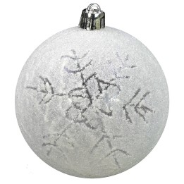 Bola blanca con purpurina y copo de nieve ø 8 cm
