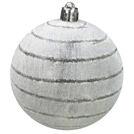 Pallina 8 cm bianca glitter con righe