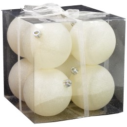 Set 8 palline bianco brillantato ø 8 cm per albero di Natale