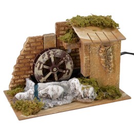 Mulino ad acqua funzionante con pecore cm 22x12,7x16 h