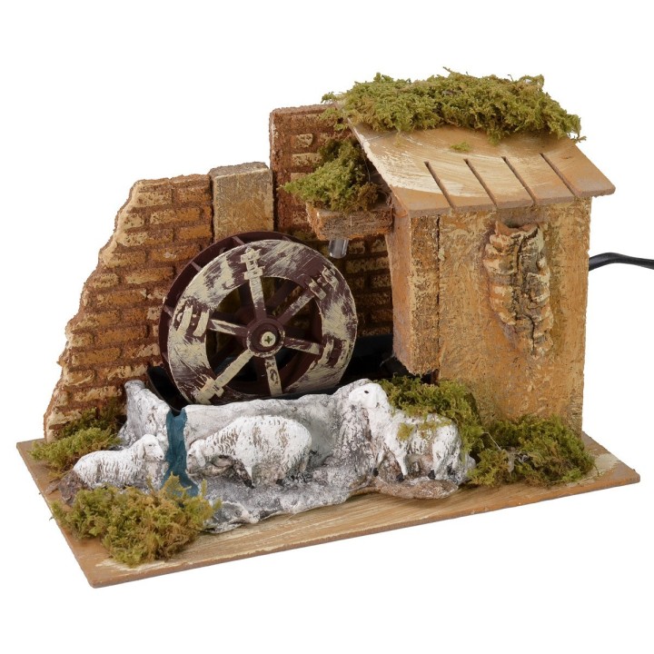 Mulino ad acqua funzionante con pecore cm 22x12,7x16 h