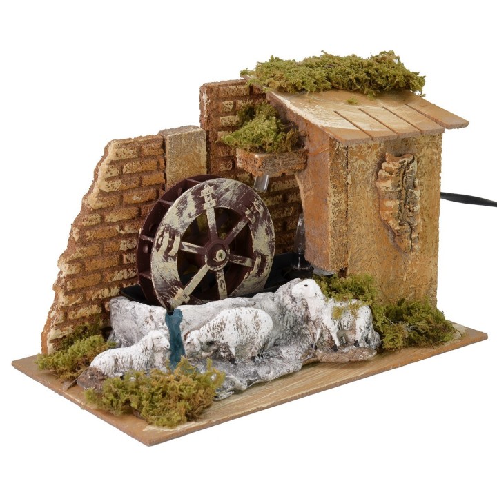 Mulino ad acqua funzionante con pecore cm 22x12,7x16 h