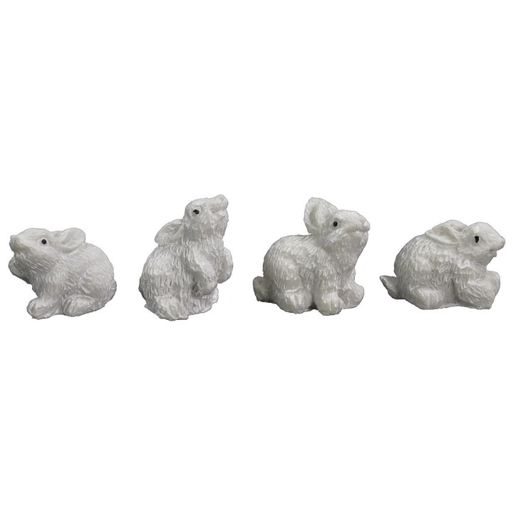 Juego de 4 conejos blancos de resina de 2-2,5 cm