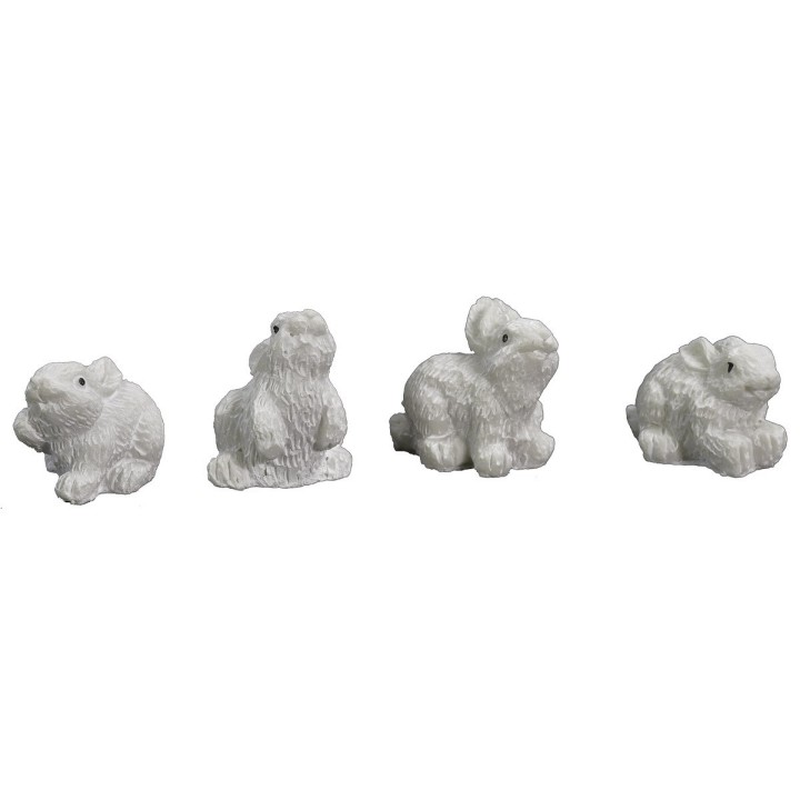 Juego de 4 conejos blancos de resina de 2-2,5 cm