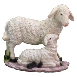 Pecora con agnello in resina per statue da 40-45 cm