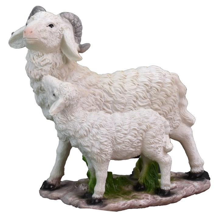 Capra con piccolo in resina per statue da 40-45 cm