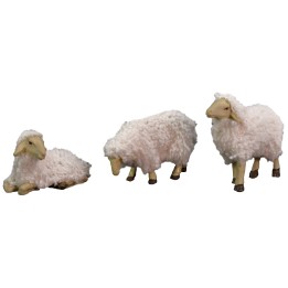 Set 3 pecore in resina con lana per statue da 10-12 cm